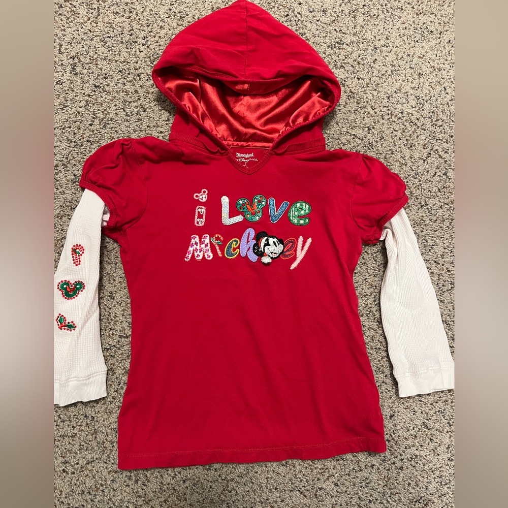 Disney Red Hooded 'I Love Mickey' Layered-Look Kids Christmas Top